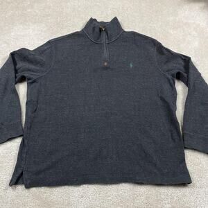 Polo Ralph Lauren Sweater Mens XL Gray 1/4 Zip Mock Neck Cotton Knit Pony Logo